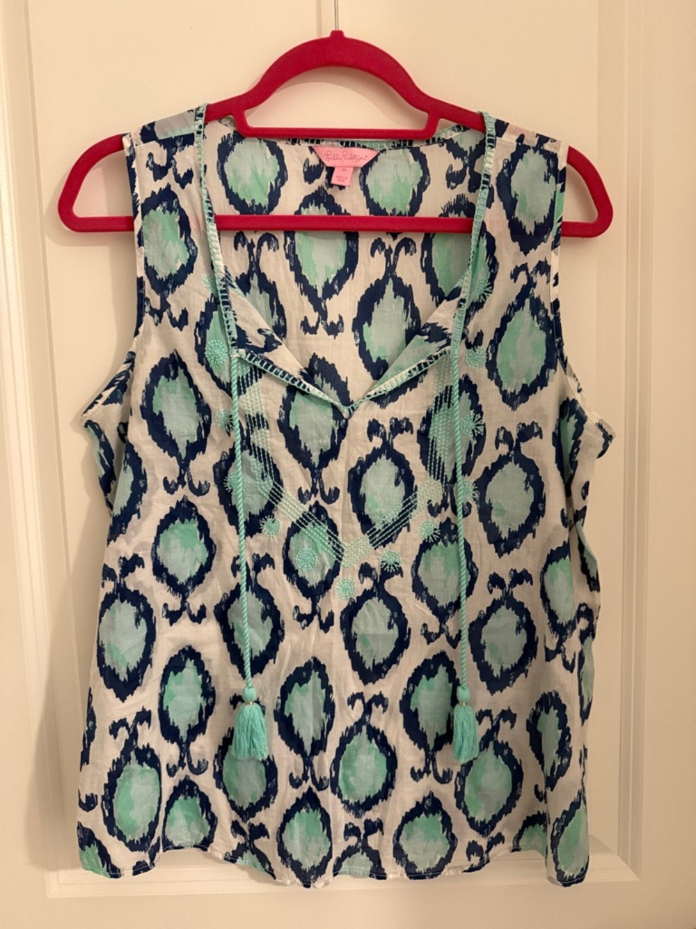 Lilly Pulitzer Sleeveless Ikat Tassel Tank - Navy & Mint